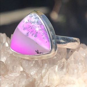BOUTIQUE PURPLE DENDRITIC OPAL 925 SILVER RING, 8